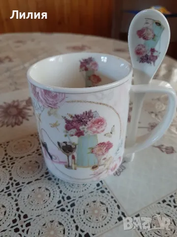 Чаша с лъжичка + кутия, свещи - идея за подарък, снимка 2 - Чаши - 48325512