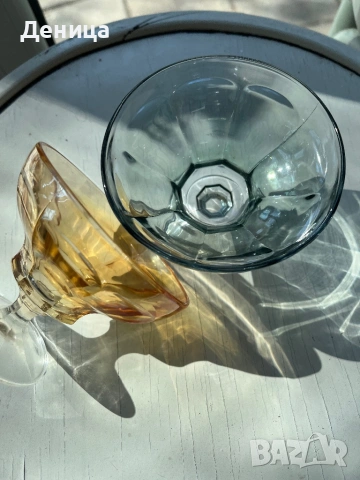 Чаши за двама♥️ Италианско художествено стъкло от Empoli.   Произведени са в района на Емполи, Итали, снимка 3 - Чаши - 54117628