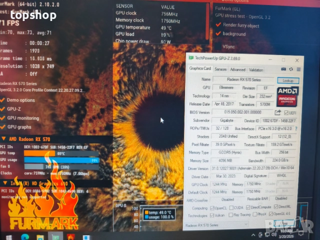 Перфектна видеокарта GIGABYTE RX 570 4GB проверена, слагаш и тръгва. Работи тихо и хладно...