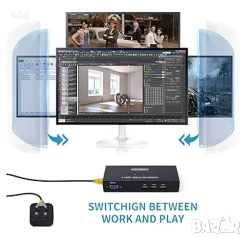 VGA KVM превключвател 4 порта, USB VGA KVM превключвател за 4 компютъра, снимка 4 - Друга електроника - 52873397