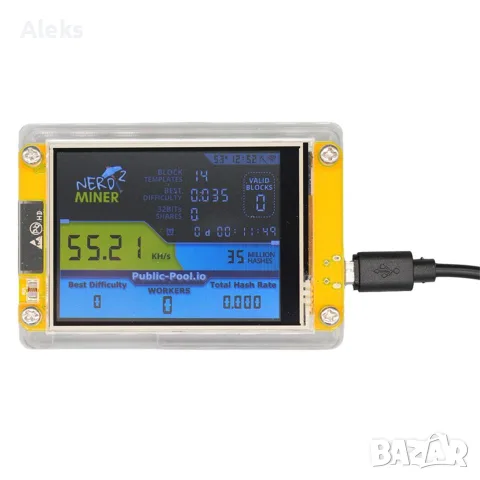 Bitcoin Nerd Miner V2 55-56 КХц/с 2,8-инчов дисплей BTC Nerdminer Smart LCD Дисплей Crypto Miner