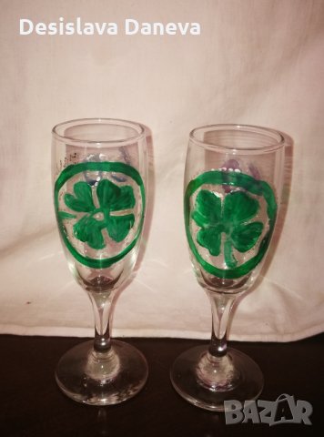 Любителски рисувани стъклени чаши за 60-ти юбилей, снимка 2 - Подаръци за юбилей - 29696878