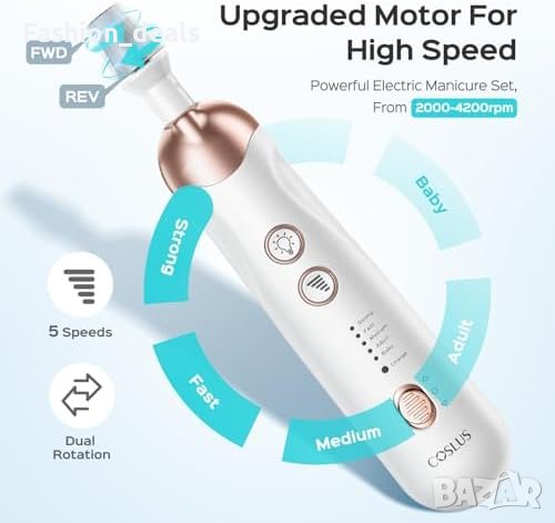 Нов Професионален Комплект Маникюр: Електрическа Пила, 5 Скорости, LED, снимка 2 - Друга електроника - 42745118