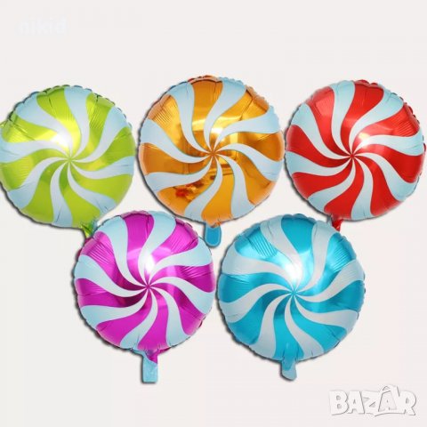 Кръгъл цветен бонбон завъртулки фолио фолиев балон хелий и въздух, снимка 5 - Други - 26193174