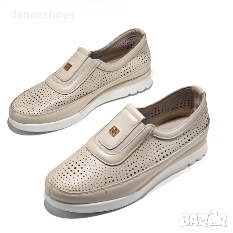 Дамски обувки без връзки от естествена кожа с перфорация , снимка 2 - Дамски ежедневни обувки - 53925963