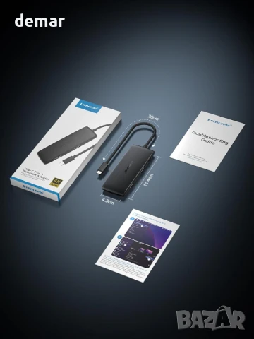 Докинг станция Lemorele за два монитора - 7-в-1 USB-C хъб с 2 HDMI 4K@60Hz, USB 3.0 и 3хUSB 2.0, снимка 8 - Кабели и адаптери - 50592316