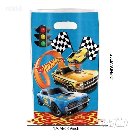 10 бр торбички Happy Birthday Hot Wheels Хот Уилс кола коли рали за сладки подарък рожден ден парти , снимка 2 - Други - 46869804