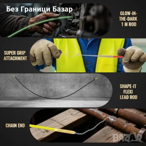 Нов 16M Комплект за прокарване на кабели 16 пръта 17 приставки електротехник, снимка 2 - Други инструменти - 56010491