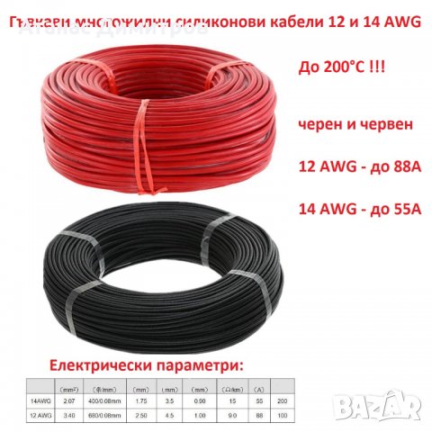 Гъвкави силиконови многожилни кабели AWG, до 200°C