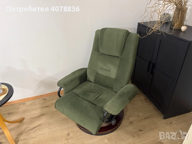 Тапицирано кресло с табуретка за крака, снимка 2 - Дивани и мека мебел - 52863082