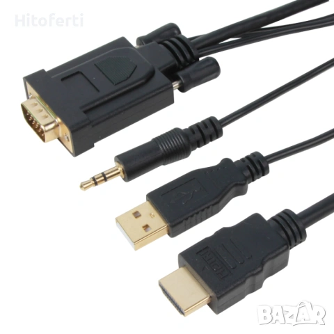Кабел VCOM HDMI към VGA и 3.5 мм жак и USB – CG598A-1.8m, снимка 3 - Мрежови адаптери - 54157105