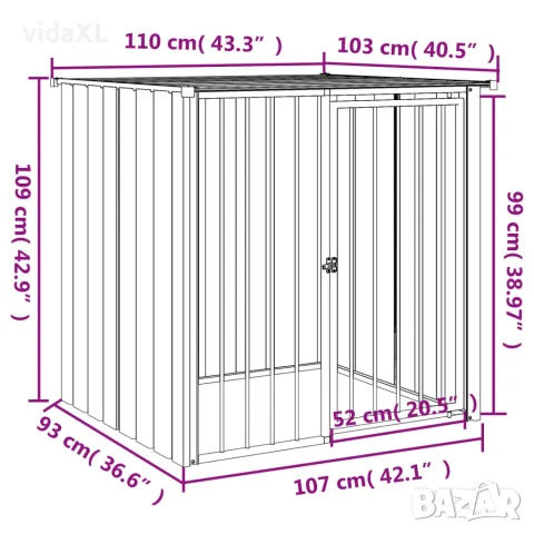 vidaXL Къща за куче с покрив черна 110x103x109 см поцинкована стомана, снимка 5 - За кучета - 56146303