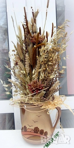 Сухи треви и натурални материали във ваза, снимка 4 - Декорация за дома - 52593793