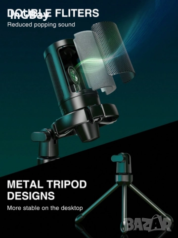 Mикрофон FIFINE A2 с RGB подсветка + стойка, USB Type-C, снимка 4 - Друга електроника - 51840937