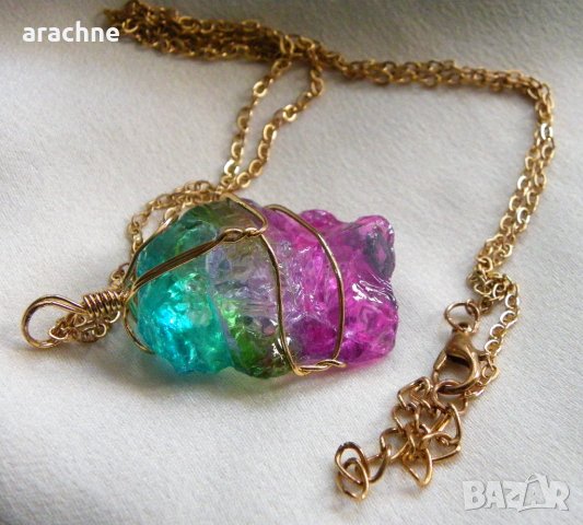 Позлатено сребърно колие с голям бразилски "динен" турмалин