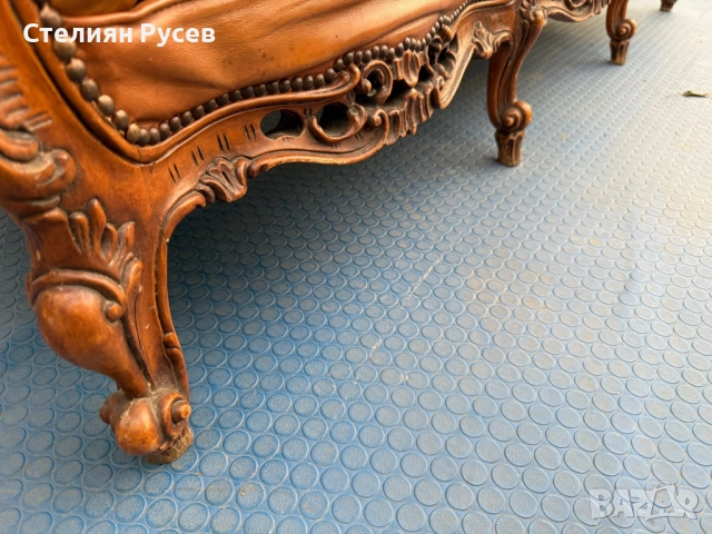 2411    ретро кожен холов диван /  канапе 200 см -цена 265лв или 135,49 евро  -ретро , с дърворезба , снимка 6 - Дивани и мека мебел - 52522234