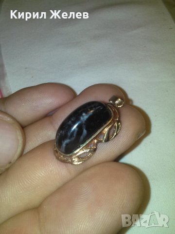 ЗЛАТНО ДУБЛЕ ПОЗЛАТЕН АРТ ДЕКО МЕДАЛЬОН с ЧЕРЕН ОНИКС 9694, снимка 3 - Колиета, медальони, синджири - 29572527