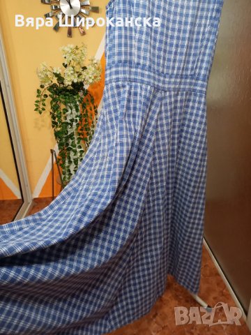 Синя памучна карирана рокля с фиксирана талия. Размер: М, L. Леко изсветляване на плата. , снимка 3 - Рокли - 40522930