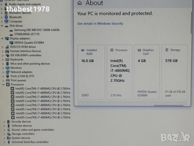 17.3 HP Zbook`Core i7-4800MQ/16GB RAM/120GB SSD+500GB/Nvidia K3100M/Full HD, снимка 7 - Лаптопи за работа - 52725837