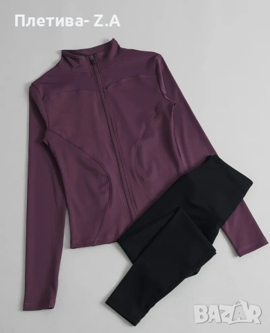 Дамски спортен комплект 2 части – клин с висока талия и блуза с дълъг ръкав (йога/фитнес)