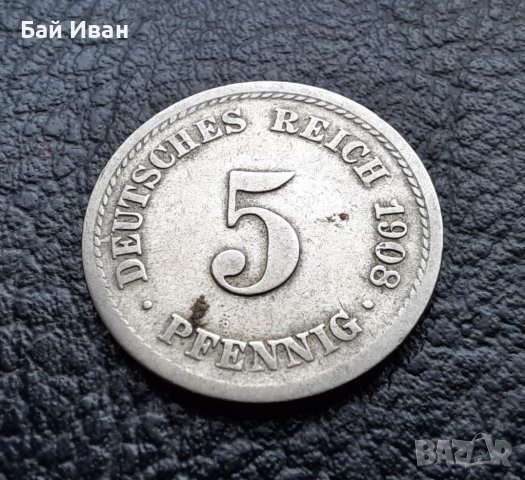 Стара монета 5 пфенига 1908 г. буква  F - Германия -топ цена !, снимка 12 - Нумизматика и бонистика - 39779148