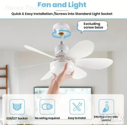 Таванен вентилатор с led осветление, снимка 3 - Вентилатори - 51037808