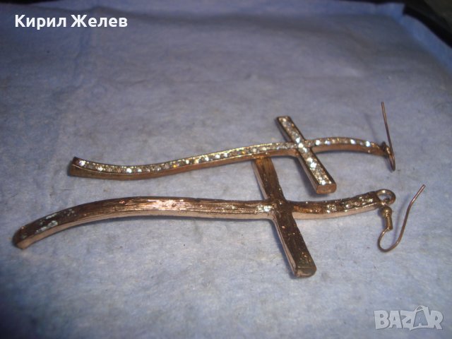 СТИЛНИ КРАСИВИ ЗЛАТИСТИ с ФАСЕТИРАНИ КРИСТАЛИ АРТ ОБЕЦИ КРЪСТООБРАЗНИ 27489, снимка 3 - Обеци - 36983009