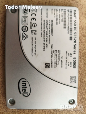Продавам SSD хард диск Intel SSD DC S3520 800GB SATA3, снимка 2 - Твърди дискове - 53271191