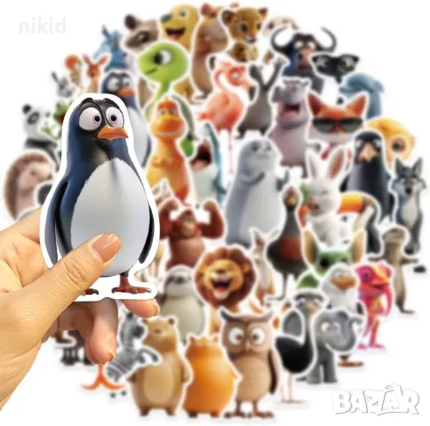 55 бр Животни самозалепващи лепенки стикери за украса декор картонена торта и др парти , снимка 2 - Други - 47927092