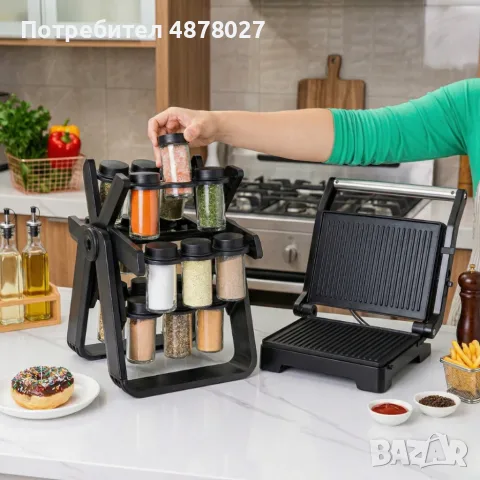 Тостер грил Royalty Line RL-PM1000 - Компактен грил и сандвич преса 2 в 1 + Подарък Стилен въртящ се, снимка 7 - Тостери - 55853210
