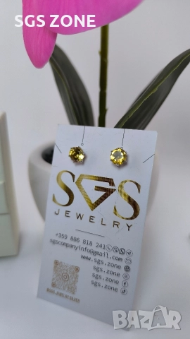 Сребърни обеци с естествени цитрини, снимка 3 - Обеци - 52859912