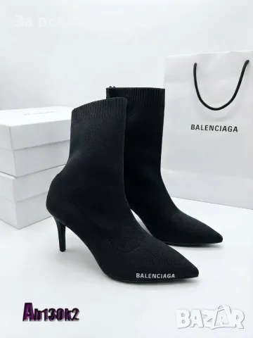 Balenciaga Луксозни Дамски Черни Боти Тип Чорап На Ток И Остри Връхчета Код SEM-709, снимка 3 - Дамски боти - 55970607
