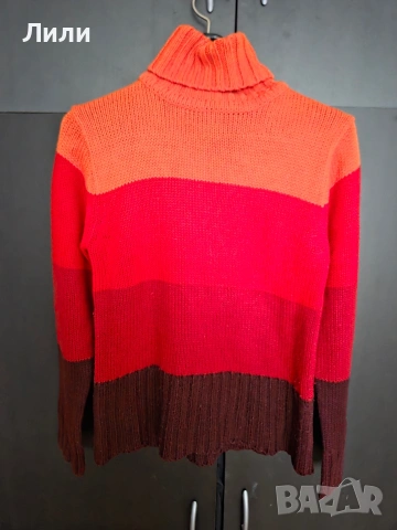 Дамски пуловер с поло яка в червено, оранжево и винено чернено и лилаво., снимка 2 - Блузи с дълъг ръкав и пуловери - 53892176