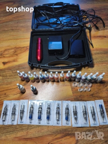 ТЕСТВАН професионален комплект за татуировки, машинка, ротационни писалки с патрони, захранване...