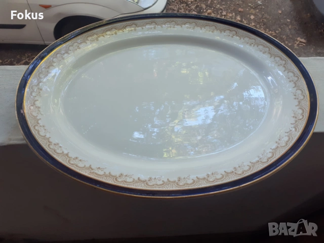 Огромен английски поднос плато порцебан кобалт златен кант, снимка 2 - Антикварни и старинни предмети - 53273985