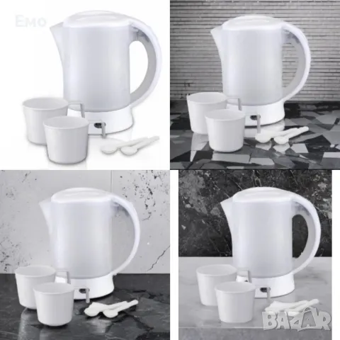 Електрическа кана туристическа - Rosberg R51230U с 2 чаши и 2 лъжички 600W, 0.6л. Бяла