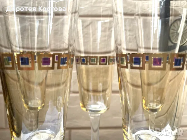 Красиви високи стъклени чаши от Англия, 5 бр, , снимка 4 - Антикварни и старинни предмети - 49609683