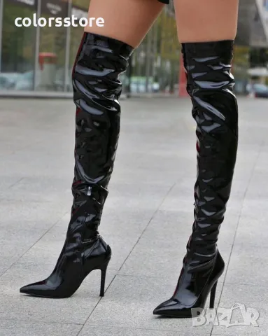 Чизми на ток - черен лак - TS22