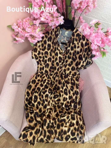 леопардова рокля тип риза, снимка 2 - Рокли - 50329345