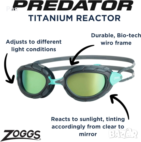 Унисекс очила за плуване Zoggs, сиви/тюркоазени/титаниеви, Reactor