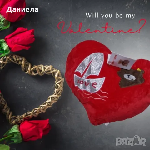 Подаръчна плюшена музикална възглавничка Сърце с лодка и мече LOVE, 35см/40см, снимка 3 - Други стоки за дома - 48501517