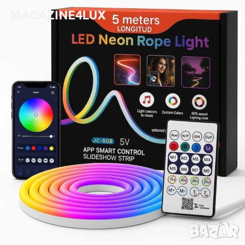 Интелигентна неонова Led лента - 5 метра на промо цена 39,99лв , снимка 2 - Лед осветление - 52320290