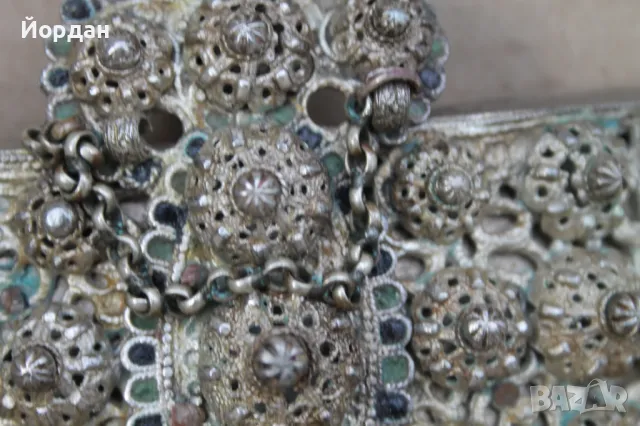 Сребърна пафта със зелен и черен емайл, снимка 5 - Антикварни и старинни предмети - 47281998