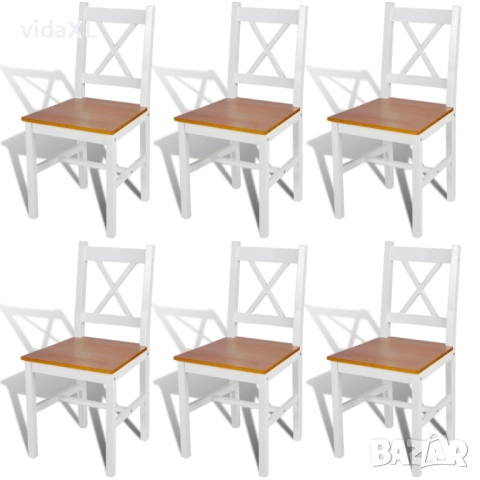 vidaXL Трапезни столове, 6 бр, бели, борова дървесина(SKU:271497), снимка 1