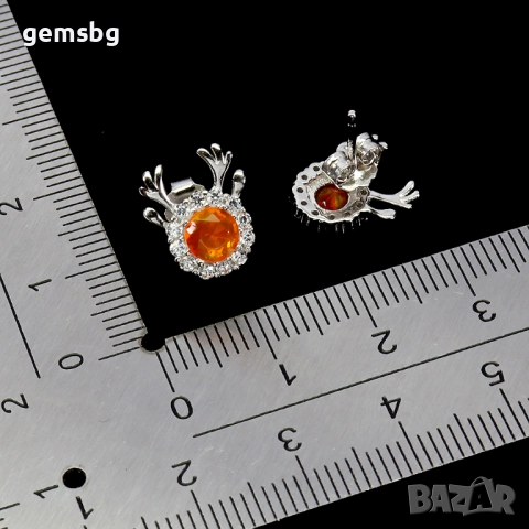 Сребърни обеци с огнен опал и цирконий, снимка 2 - Обеци - 51910293