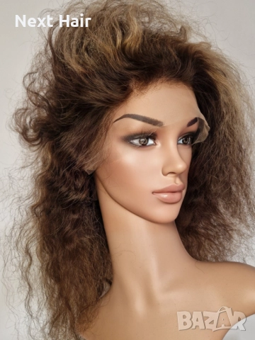 Естествена афро къдрава кафява перука с руси кичури с дантела 13х4, снимка 10 - Аксесоари за коса - 52024595