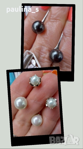 Два различни чифта / Сребърни обеци с естествени черни и бели перли проба s925 / Тифани 