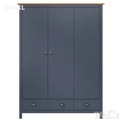 vidaXL Гардероб с 3 врати Hill сив 127x50x170 см борово дърво масив, снимка 3 - Гардероби - 56146486