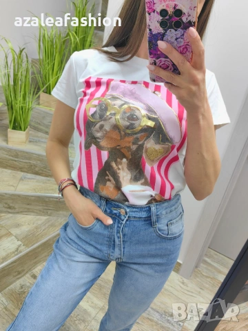 Дамски тениски с куче - Цветове, снимка 6 - Тениски - 54172983