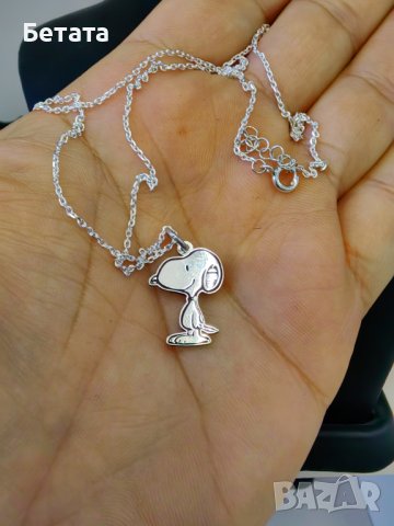 Сребърно колие с висулка на кученцето Снупи - Snoopy, снимка 2 - Колиета, медальони, синджири - 44478945